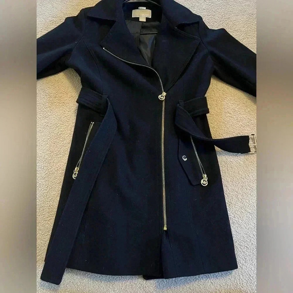 Michael Kors | Black Wool Blend Peacoat Winter Jacket with Gold Zipper | Size S - Picture 9 of 11